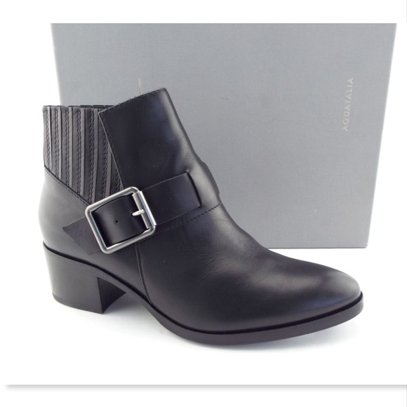 New AQUATALIA Black Buckled Block Heel Booties 6.5 - Picture 1 of 8